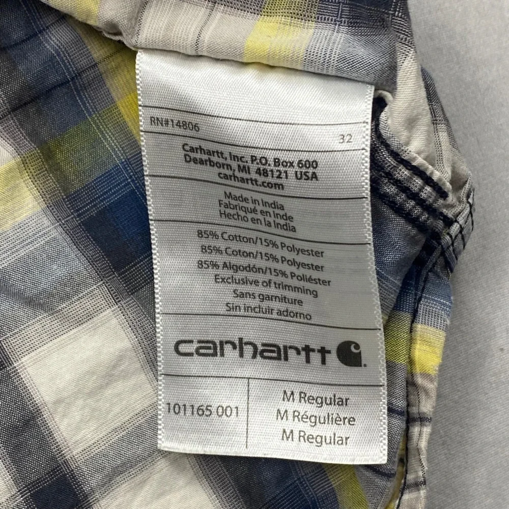 Carhartt Relaxed Fit Plaid Button Down Shirt Mens‎ Medium Yellow Blue Casual